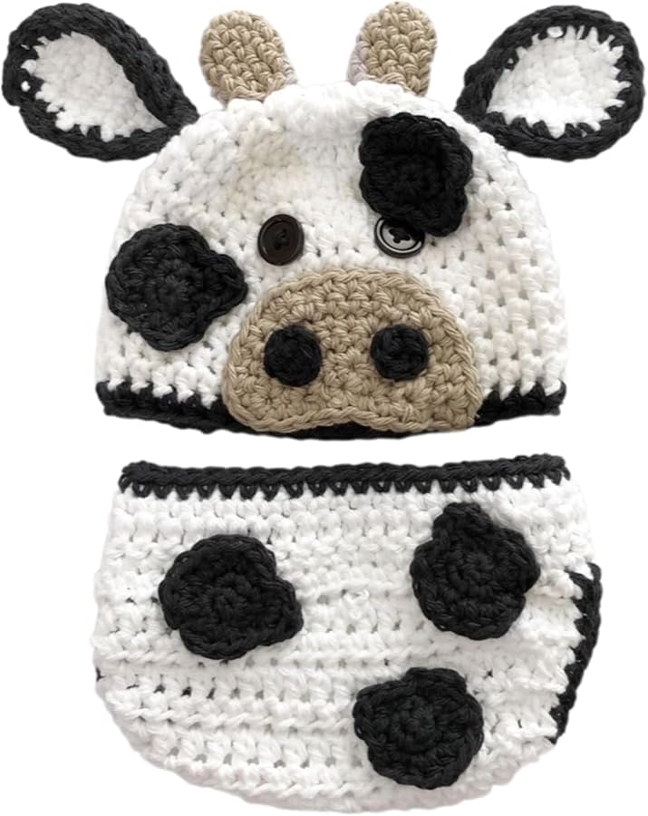 Crochet Cow Hat Shorts Outfit Set Newborn Photography Animal Costume Photo Props - Image 3